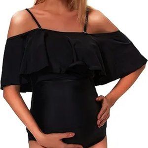 Jinyongxin Women's Maternity Ruffle Off Shoulder one Piece swimsuit, Size Small